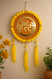 Haldi Ceremony Wall Hanging – Yellow & Golden (12" x 24")