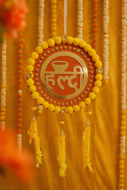 Haldi Ceremony Wall Hanging – Yellow & Golden (12" x 24")