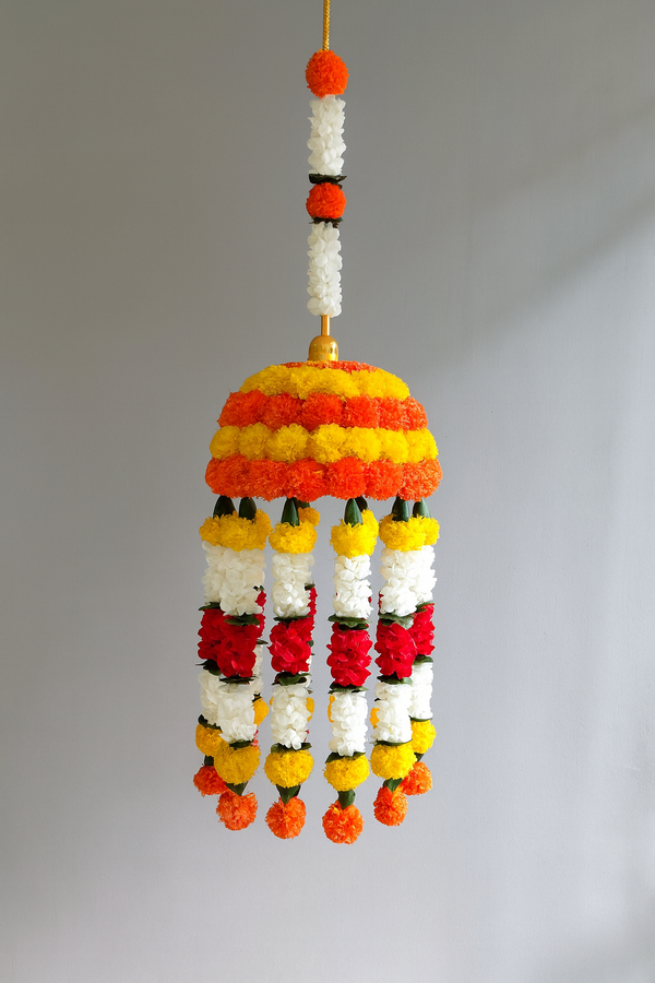 Artificial Marigold & Mogra Flower Jhoomar – Dome Style Hanging (2.5 Ft)