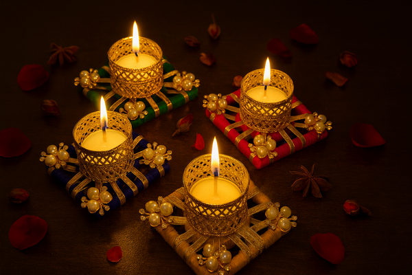 Square Pearl T-Light Candle Holders – Mixed Colors