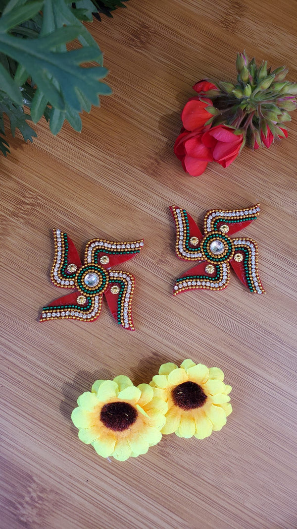 Acrylic Swastik Pair with Bead Work