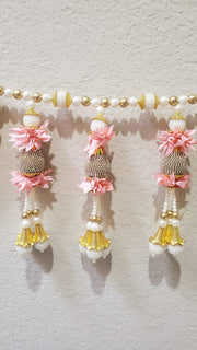 Heavily Beaded Toran with Baby Pink Flowers