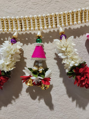 Beaded Wide Band Toran with Fabric Flowers and Cones