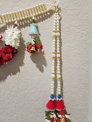 Beaded Wide Band Toran with Fabric Flowers and Cones