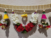 Beaded Wide Band Toran with Fabric Flowers and Cones