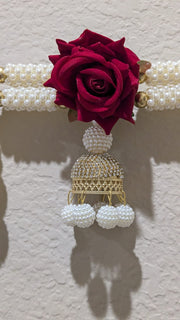 Dark Red Roses, Pearls and Beads Toran