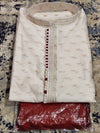 White Kurta Pajama Set With Maroon Buttons