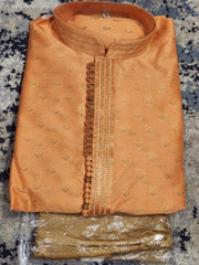 Peach Kurta Pajama Set (Golden Pajama)