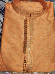 Peach Kurta Pajama Set (Golden Pajama)