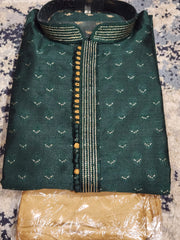 Dark Green Kurta Pajama Set (Golden Pajama)