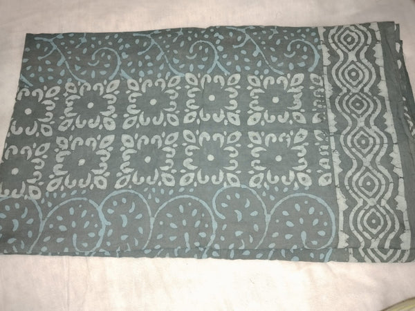 Grey & Light Blue Dabu Hand Block Print Cotton Saree