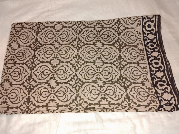 Earthy Brown & Black Hand Block Printed Cotton Saree