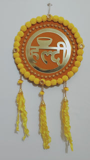 Haldi Ceremony Wall Hanging – Yellow & Golden (12" x 24")