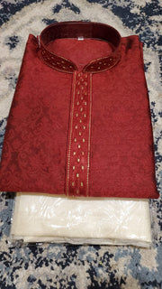 Maroon Kurta With White Pajama Set