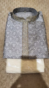 Grey (Brocade) Kurta With White Pajama Set