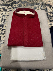 Red Kurta With White Pajama Set