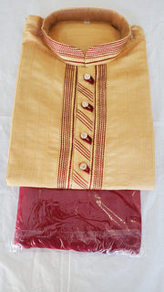 Golden Kurta With Maroon Pajama Set