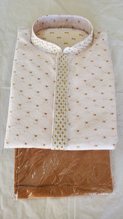 White Kurta With Golden Dots and Brown Pajama